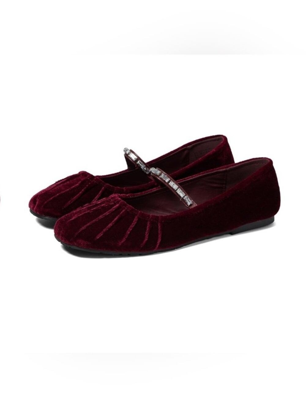 Kenneth Cole Reaction Burgundy Velvet Jeweled Mary Jane Flats